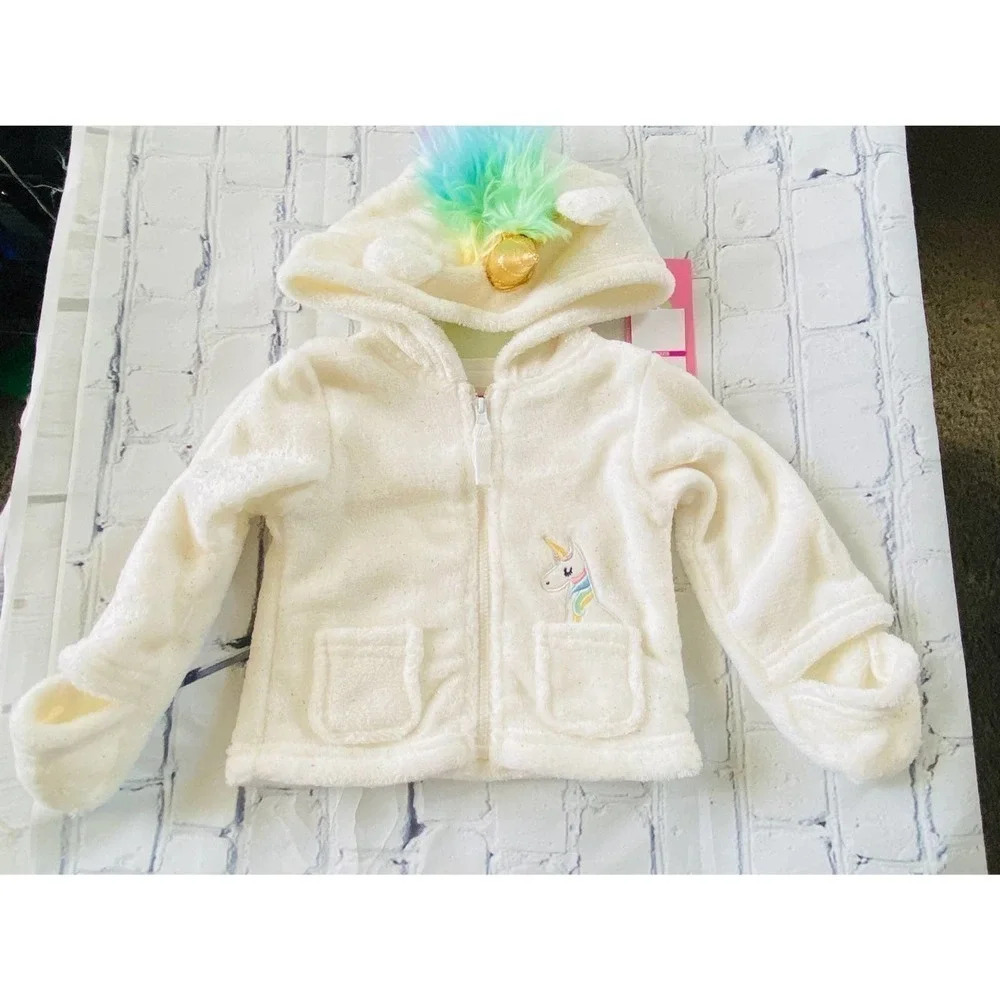 New Baby Girl Wippette Unicorn Warm Fall Sweater Jacket 3-6m Hood/Hand Covers - Picture 3 of 10
